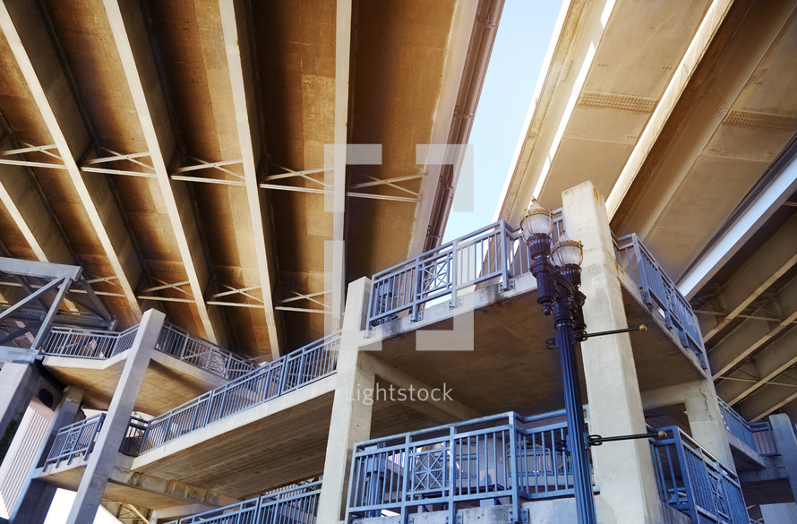 Low angle view of underneath a highway bridge