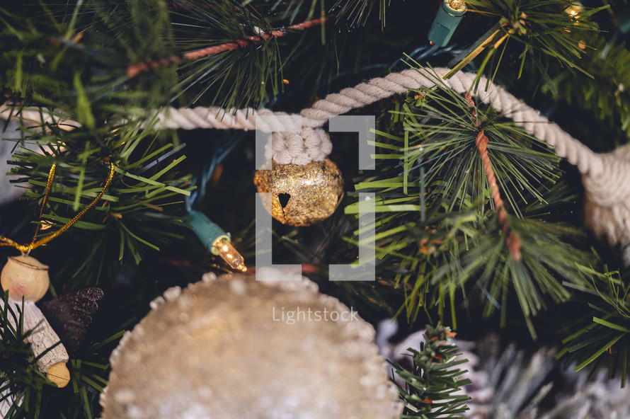 Christmas bell garland on a Christmas tree 