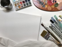 Painting tools - watercolor, paint brush, canvas