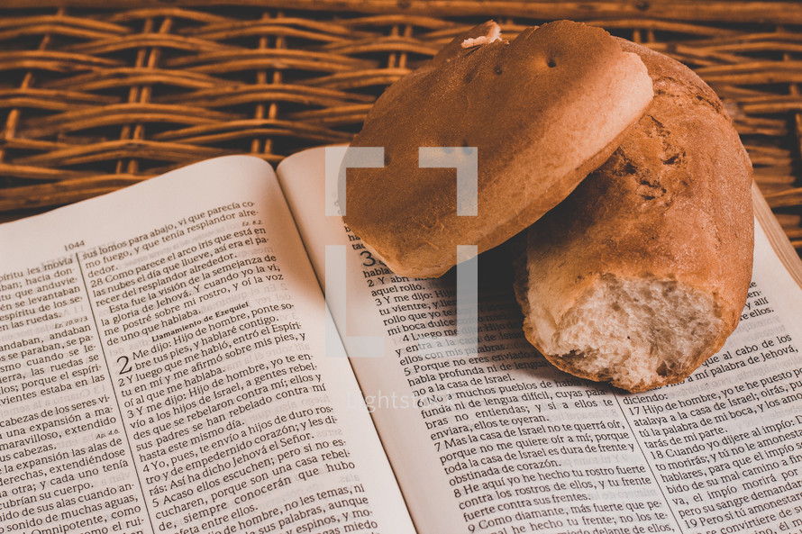 bread on the pages on a Bible 