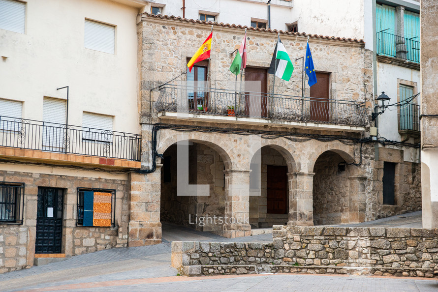 Spanish square in Villamiel, Caceres, Extremadura, Spain