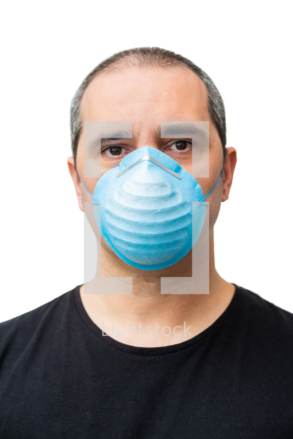man with medical mask isolated on white background