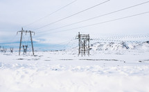 power lines in the snow and ice in Iceland
