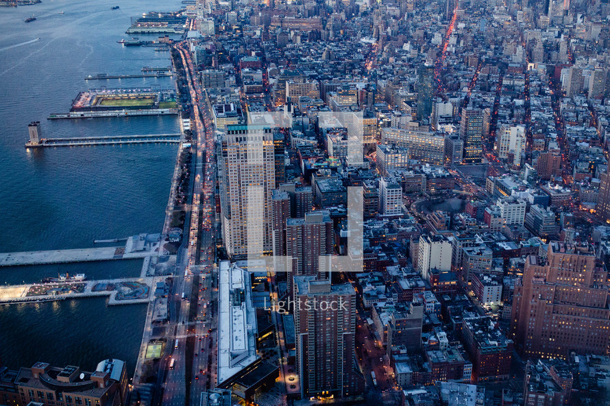 aerial view above New York City 