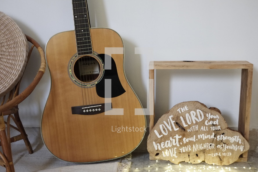 Guitar wooden chair with bible verse wood piece