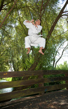Adult man practicing Karate outdoors