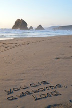 writing in the sand:  you are awesome, Lord. 