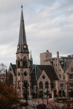 a church with a tall steeple 