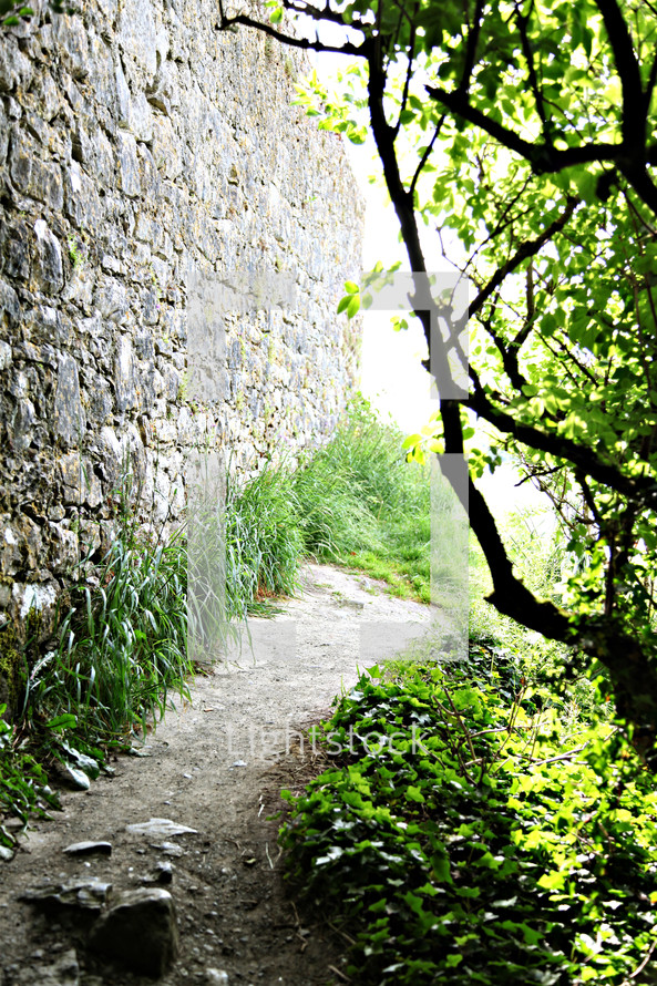 path near castle walls 