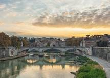 Bridge of Vittorio Emmanuel II on Tiber River and St.Peter's Basilica, Rome Italy