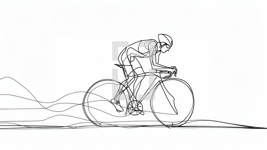 Triathlon. Olympic Sports. Cyclist on a white background. Drawing by one continuous line. Digital illustration.	