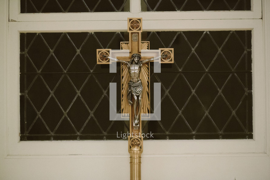 Crucifix cross in a Roman Catholic church.