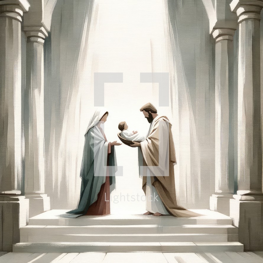  Presentation of Jesus in the temple. Watercolor illustration