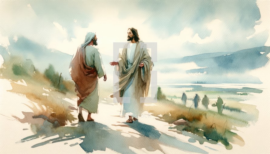 Jesus Christ appears to a Disciple. Life of Christ. Watercolor Biblical Illustration
