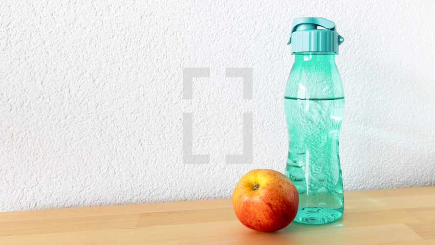 water bottle and apple 