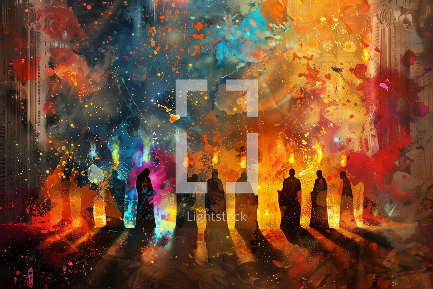 The day of Pentecost colorful painting abstract