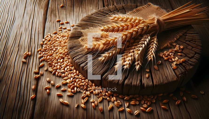 Wheat Scattered Across a Rustic Table