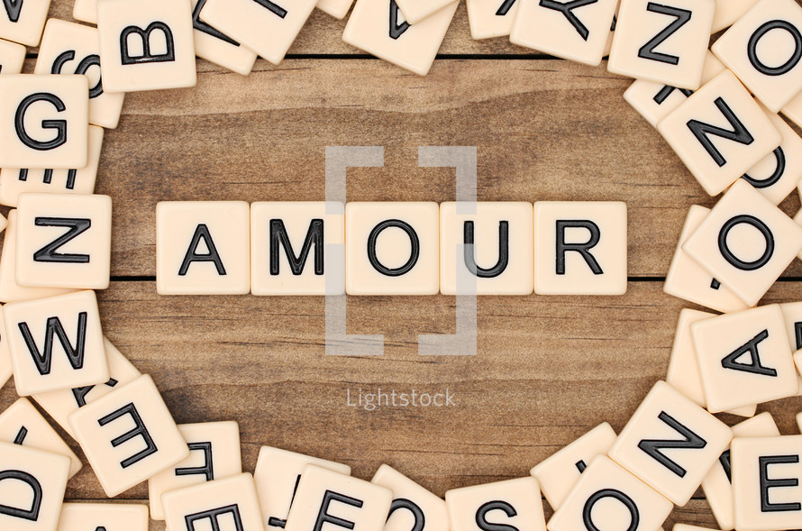 amour in scrabble pieces