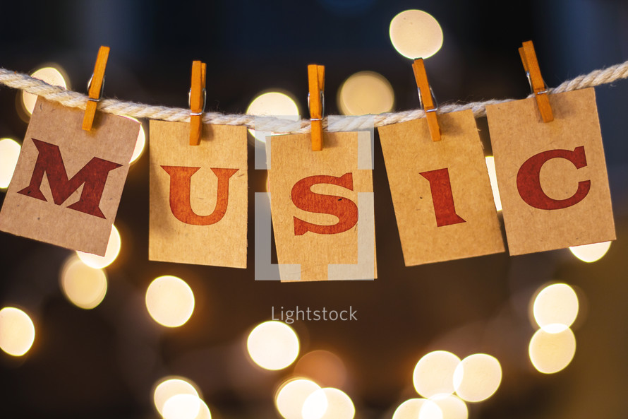 word music hanging on clothes pins 