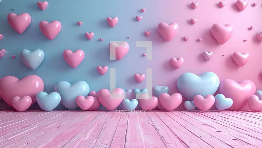 Valentine's Day background with pink and blue hearts