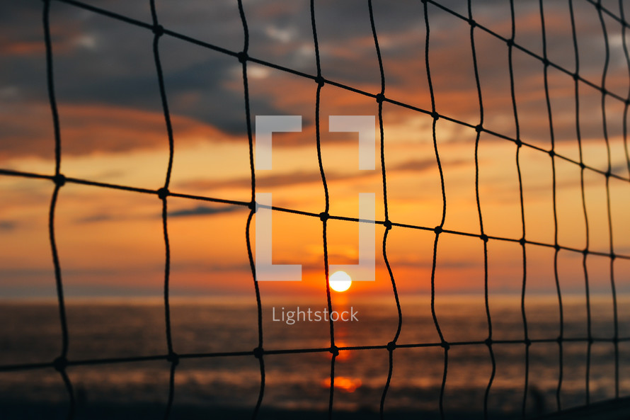 Volleyball Net on the Seabeach at Sunset