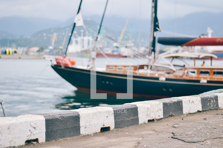 Private Yacht At Sea, Yacht Near The Coast