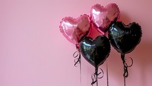 Heart shaped balloons on a pink background. Valentine's day concept.