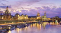 Dresden skyline over the River Elbe at dusk. Dresden, Germany. 