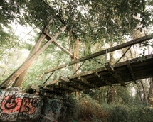 wooden bridge and graffiti 