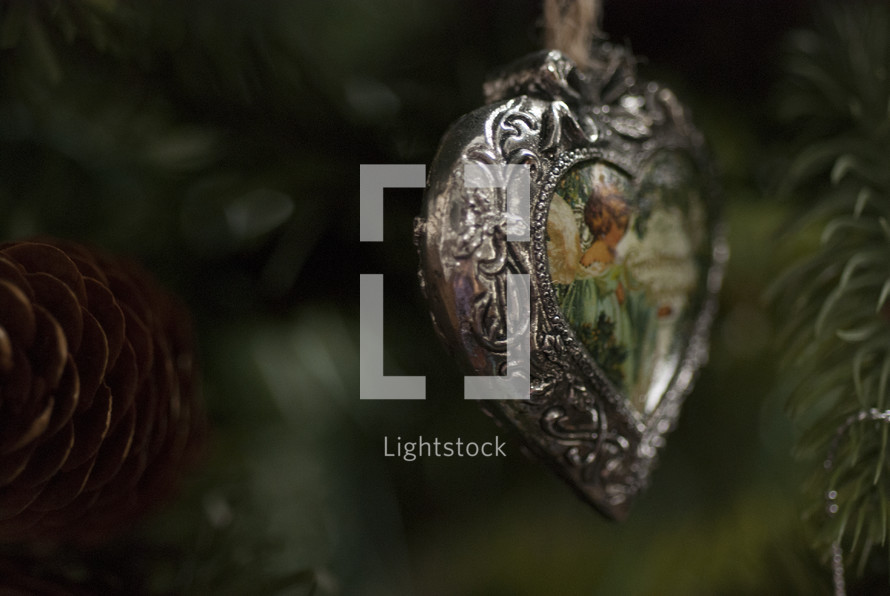 locket ornament on a Christmas tree 