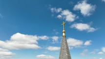 Hyperlapse of Church steeple on a beautiful sunny day.