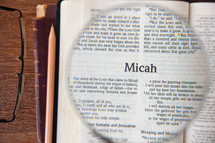 magnifying glass over Micah 