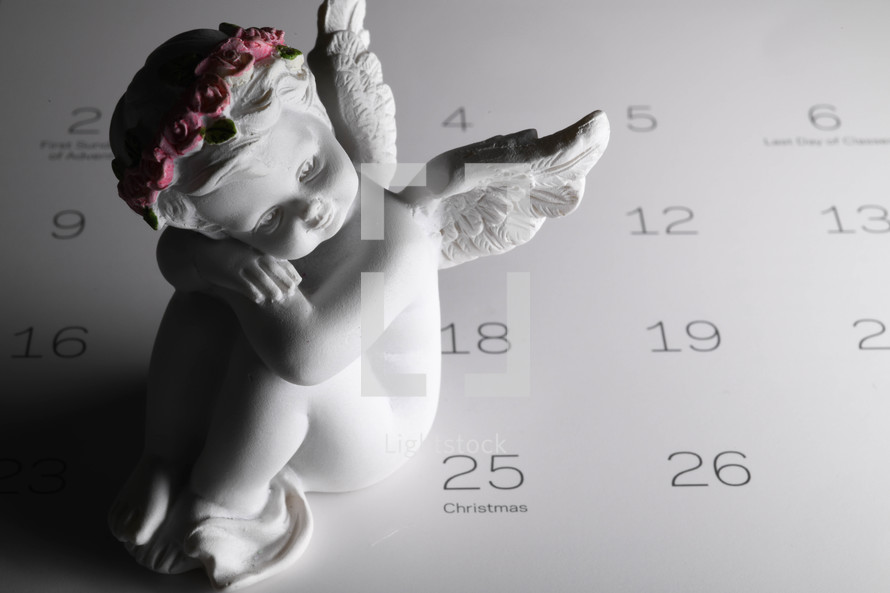 angel figurine on a December calendar 