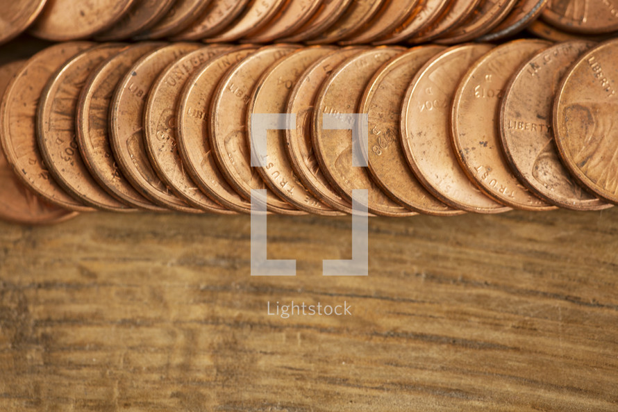 a row of pennies 