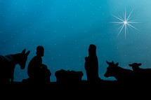 Mary, Joseph, and baby Jesus silhouettes