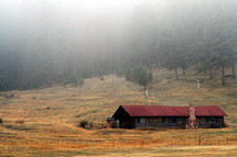 farmhouse and fog 
