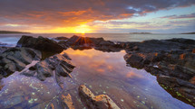 Reflection of the sunset in a tide pool,