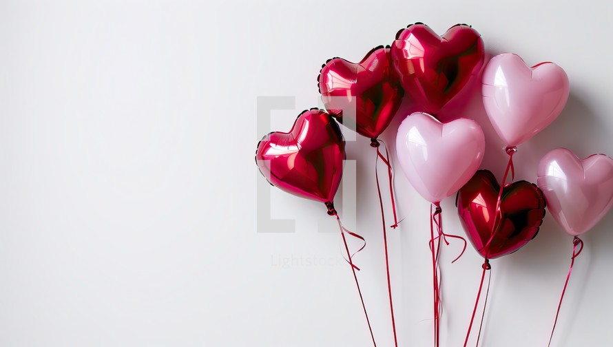 Heart shaped balloons on white background, valentine's day concept