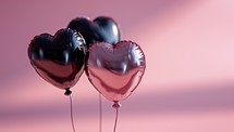 Heart shaped balloons on pink background. Valentines day concept. 