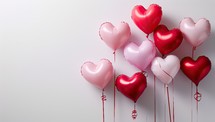 Valentine's day background with heart shaped balloons on white background