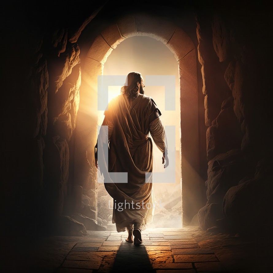 Jesus walking to Light