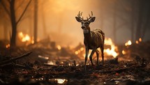 Whitetail Deer Buck in a burning forest