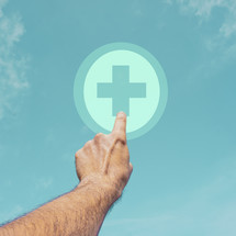 hand pointing at health icon