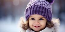 Portrait of a cute smiling little girl in a winter hat.