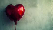Red heart-shaped balloon on the wall, Valentine's day background