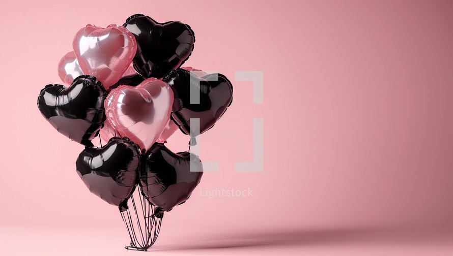Heart shaped balloons on pink background. Valentine's day concept.