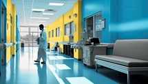 Doctor in a modern hospital corridor