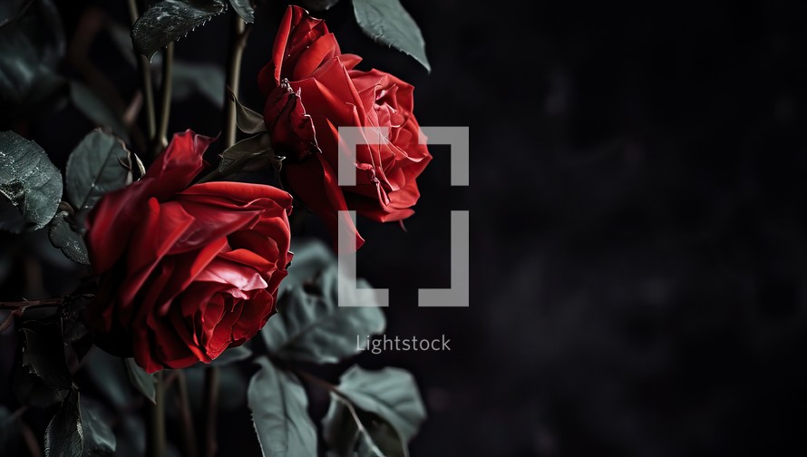 Beautiful red roses on dark background, valentines day concept