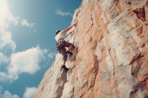 Climber climbs the rock. Extreme hobby. Sport climbing.