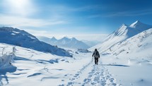  Hiker Trekking in Snowy Mountains